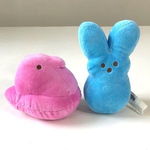 PEEPS Easter Plush Pink Chick & Blue Bunny Rabbit Lot Of 2 Bean Weighted Bottoms